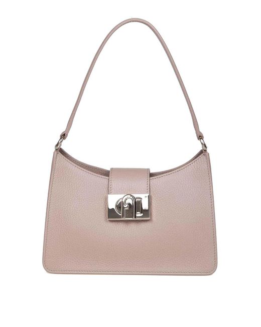 Furla Pink 1927 S Shoulder Bag In Soft Greige Leather