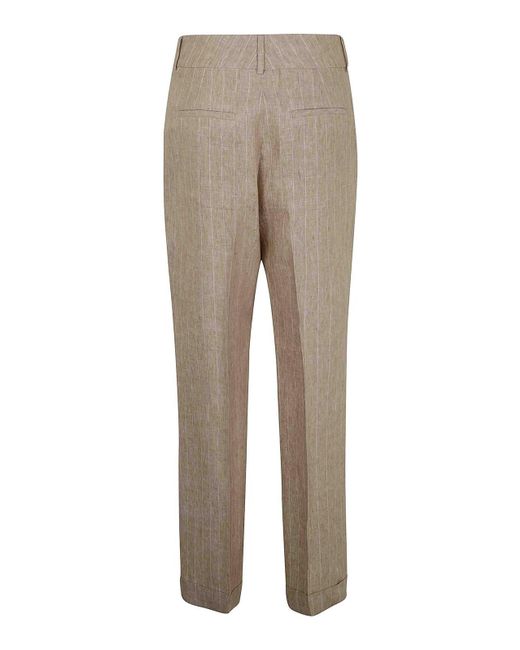 Peserico Gray Pinstripe Linen Canvas Trousers