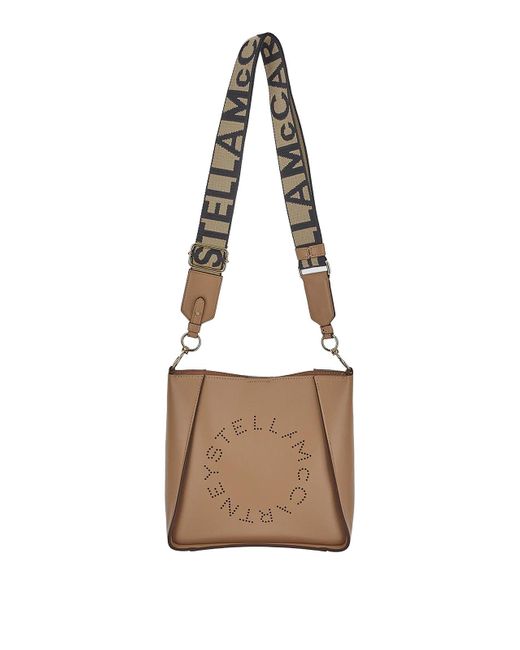 Stella McCartney White Shoulder Bag In Sand Vegan With Openwork Logo