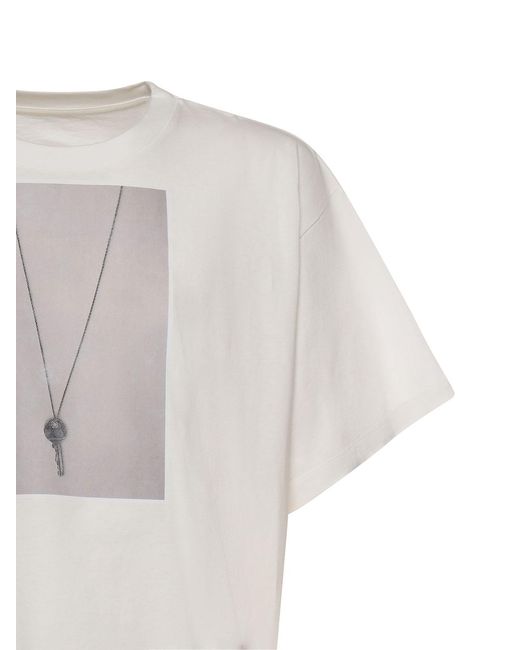MM6 by Maison Margiela White Printed Cotton T-Shirt for men