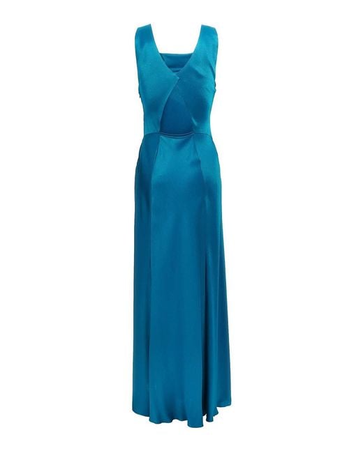 Alberta Ferretti Blue Back Cut-Out Satin Maxi Dress