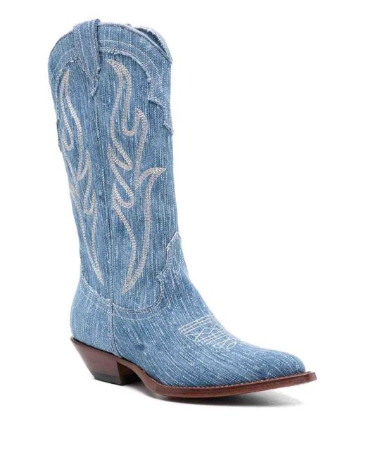 Sonora Boots Blue Denim Texan Boots