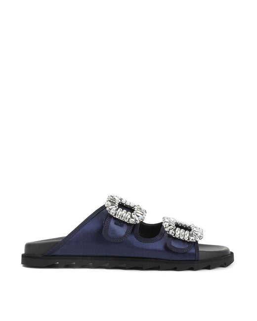 Roger Vivier Blue Slidy Strass Bord Gros Mules