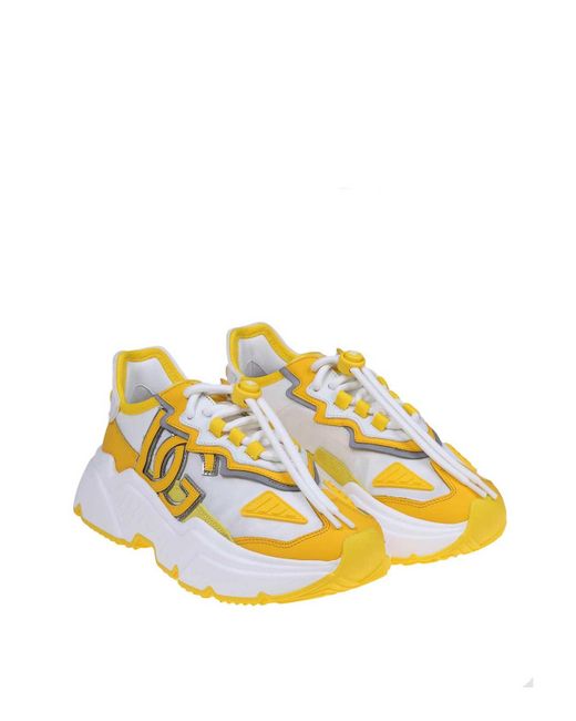 Dolce & Gabbana Yellow Daymaster Sneakers In Fabric And Suede