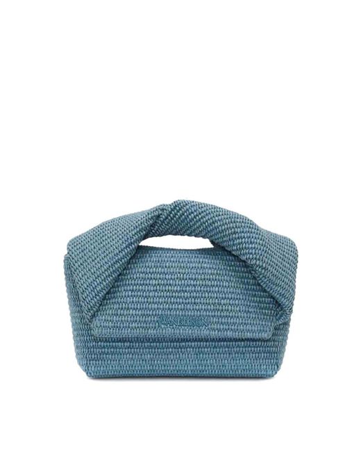 J.W. Anderson Blue Twister Midi Raffia Bag