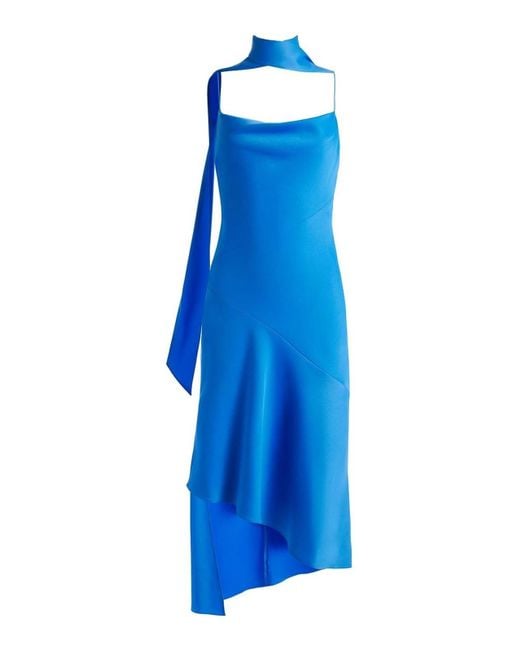 Alice + Olivia Blue Harmony Scarf-detail Midi Slip Dress