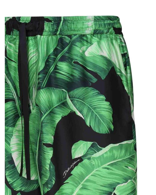 Dolce & Gabbana Green Shorts With Silk Print for men