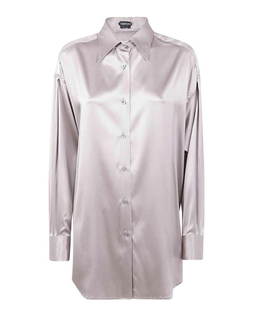Tom Ford Gray Stretch Silk Satin Relaxed Fit Shirt