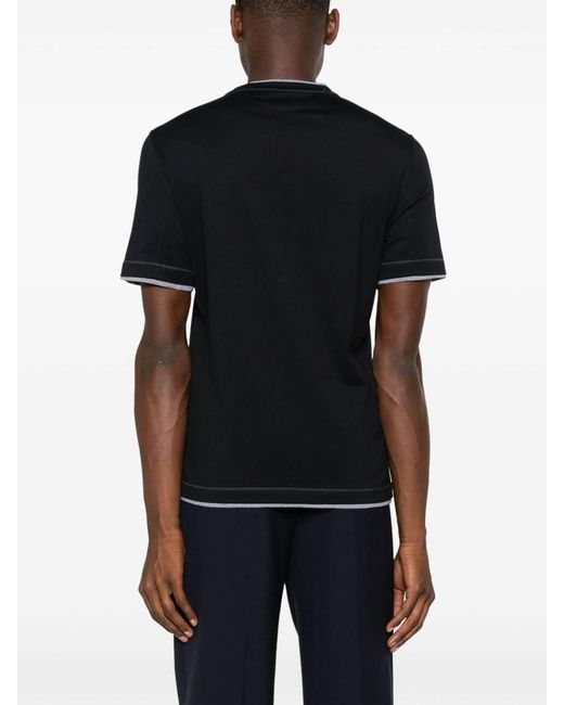 Brunello Cucinelli Black Textured Logo Crew Neck T-Shirt for men
