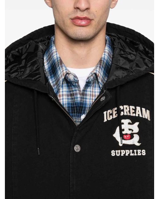 ICECREAM Black Cotton Hooded Bomber Jacket for men