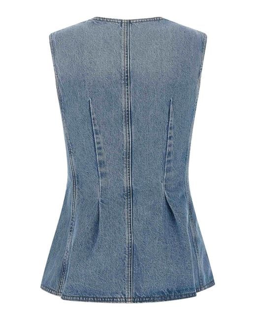 ROTATE BIRGER CHRISTENSEN Blue Flared Denim Top