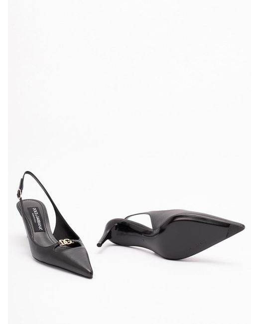 Dolce & Gabbana White Silk-Effect Nappa Leather Slingbacks