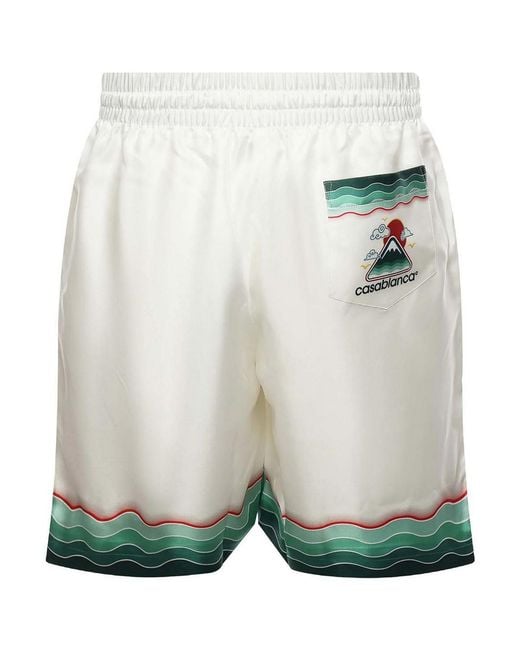Casablanca Green Montagne Ondulee Silk Shorts for men