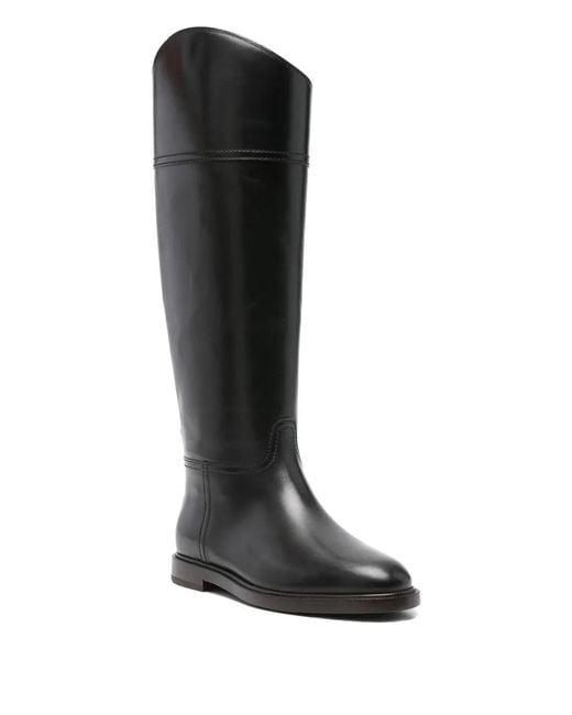 Brunello Cucinelli Black Leather High Riding Boots