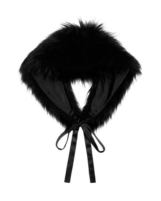 Dolce & Gabbana Black Ribbon Fastening Faux-fur Scarf