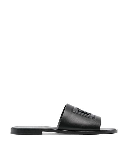 Dolce & Gabbana Black Leather Flat Sandals for men