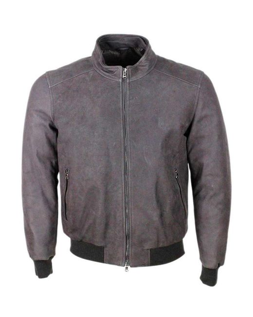 Barba Napoli Gray Leather Jacket for men