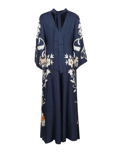 LaDoubleJ Blue Silk Twill Maxi Dress With Cascading Sleeves
