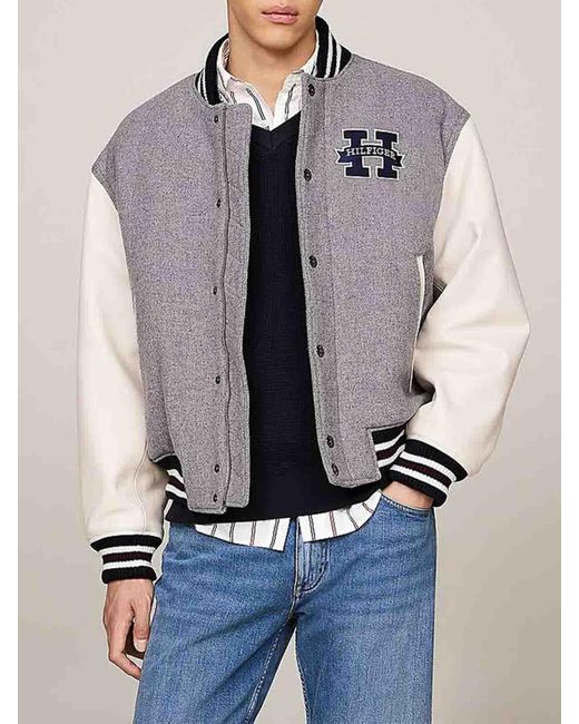 Tommy Hilfiger Gray Leather Varsity Jacket for men