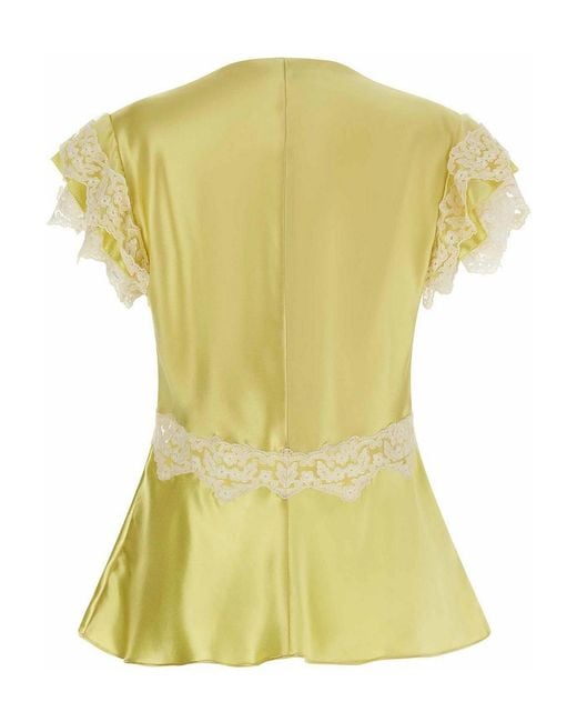 Alberta Ferretti Yellow Satin And Lace Top