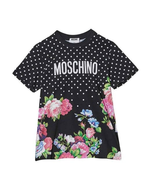 Moschino Black Dots And Roses T-Shirt