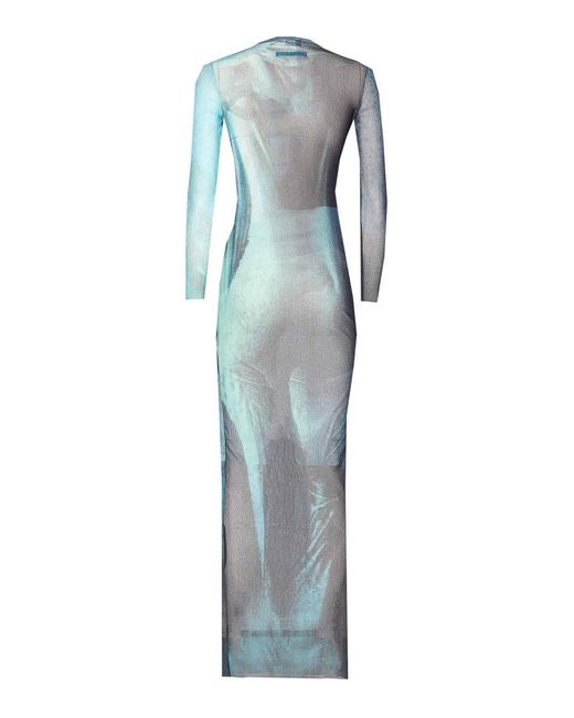Jean Paul Gaultier Blue Mesh Long Dress