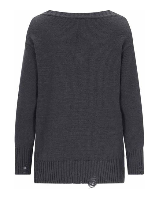 Canessa Gray Destroyed Cashmere Crewneck Sweater