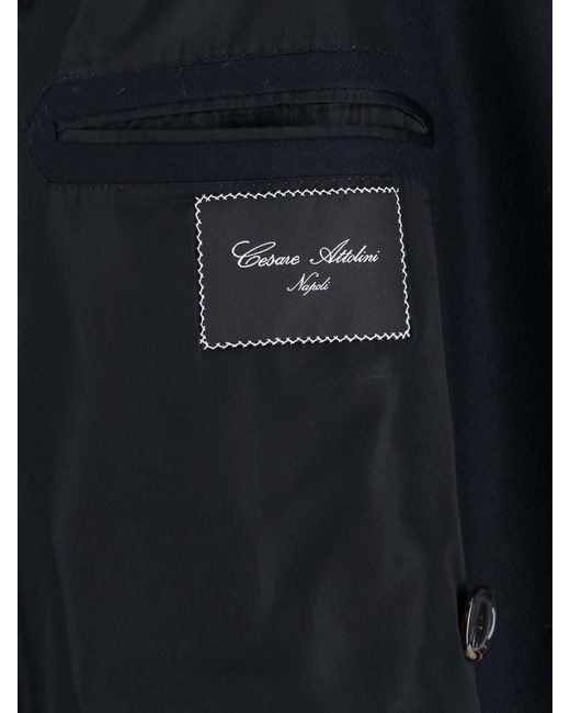 Cesare Attolini Blue Double-Breasted Coat for men