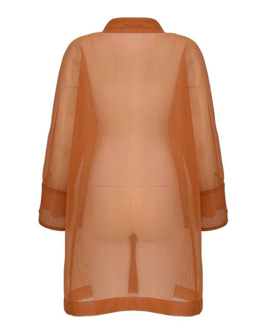 Herno Brown Relaxed See-Through Mesh Coat