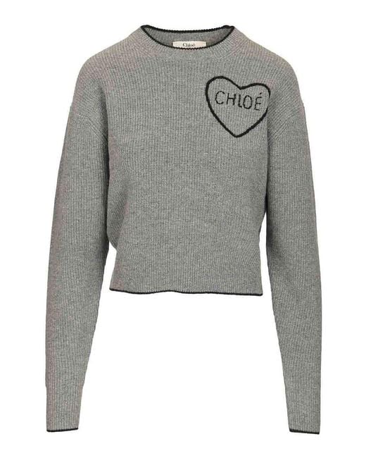 Chloé Gray Cropped Fitted Shirt With Logo