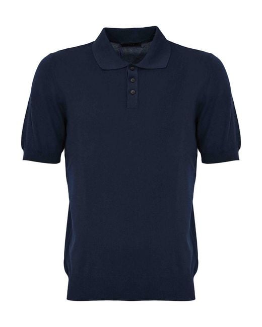 Fay Blue Cotton Knit Polo for men