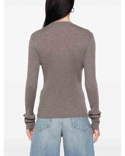 Soeur Brown Ribbed Sweater With Buttons