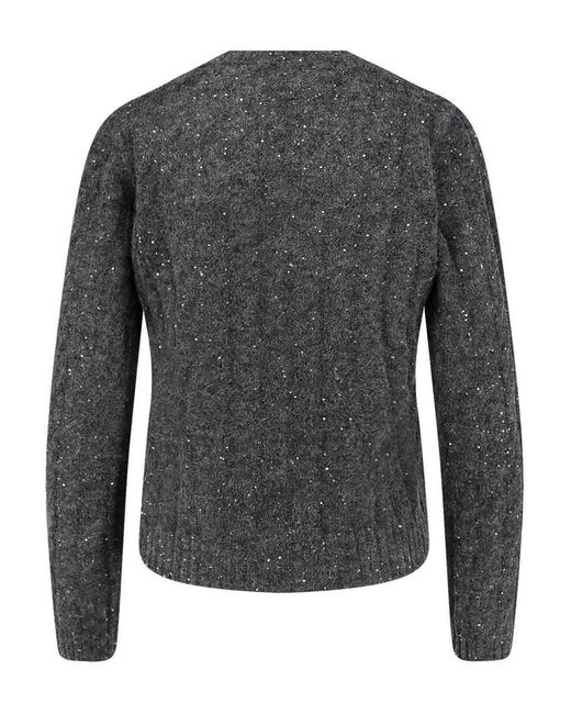 Brunello Cucinelli Gray Wool Blend Sweater With All-Over Sequins