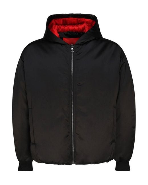 Ferrari Black Shiny Fabric Bomber Jacket With Hood