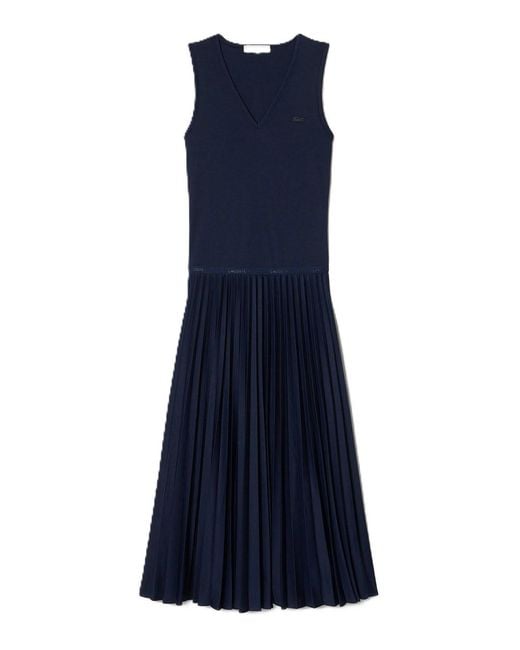Lacoste Blue Sleeveless Pleated Long Dress