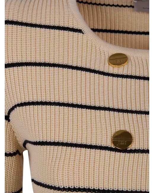 Elisabetta Franchi Natural Stripes Tricot Round Neck Sweater