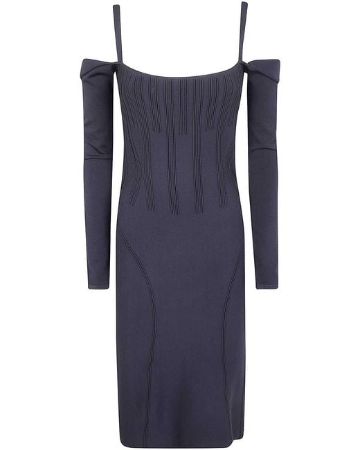 Mugler Black Off Shoulder Long Sleeve Midi Dress