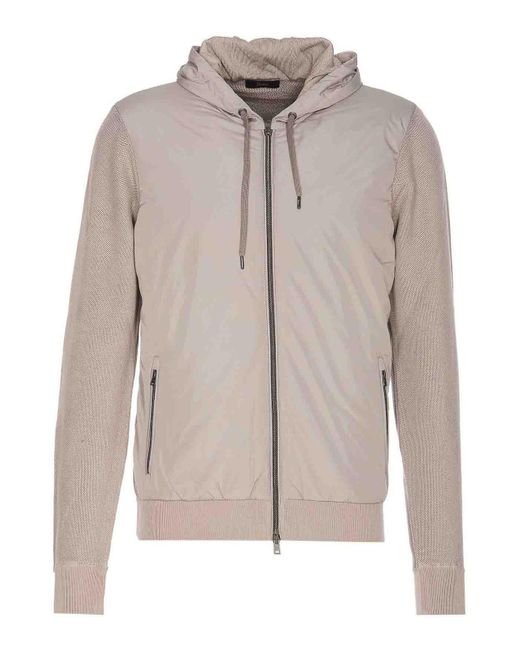 Herno Gray Nylon And Pique Knit Cardigan for men