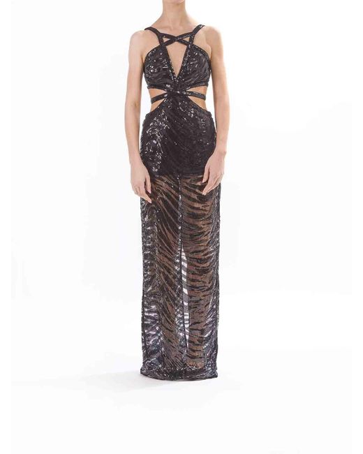 Just Cavalli Black Long Lace Tiger Dress