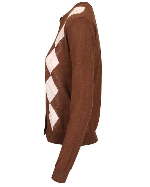Max Mara Brown Argyle Wool And Silk Cardigan
