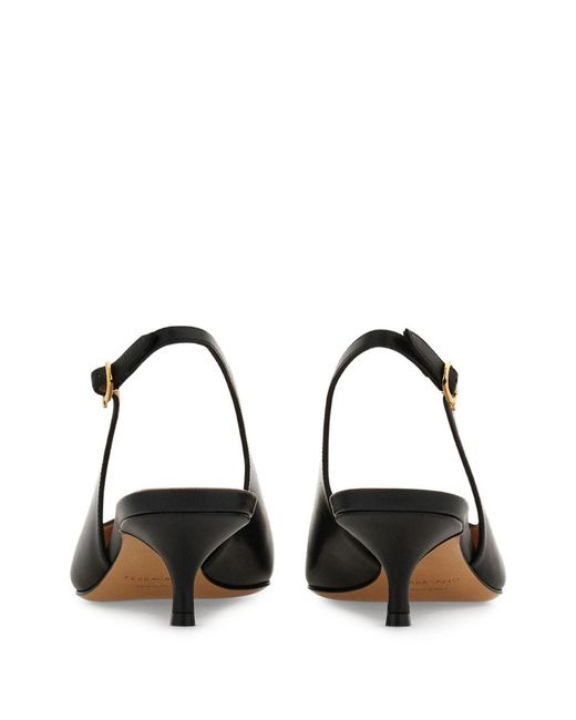 Ferragamo Black Leather Slingback Pumps