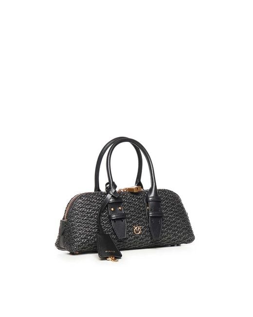 Pinko Black Escape Bag Horizontal Raffia Handbag