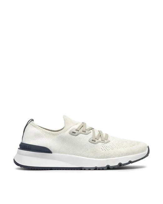 Brunello Cucinelli White Cotton Chin Knit Runner Sneakers for men