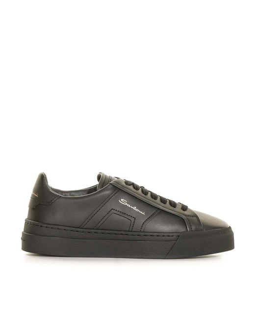 Santoni Black Double Buckle Leather Sneaker