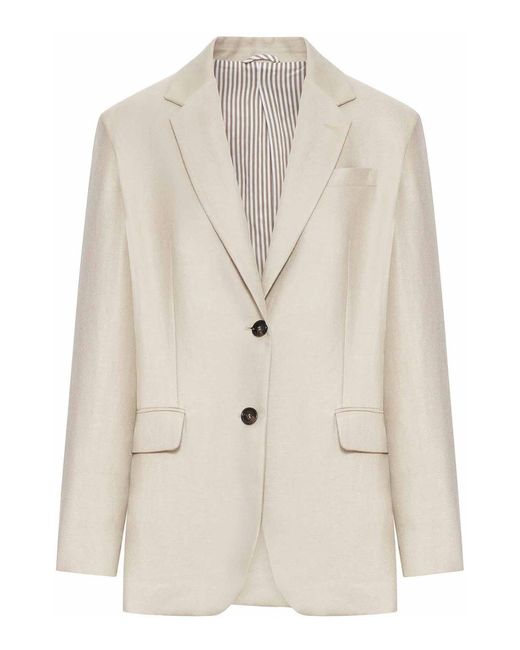 Brunello Cucinelli Natural Single-Breasted Tailored Linen Jacket
