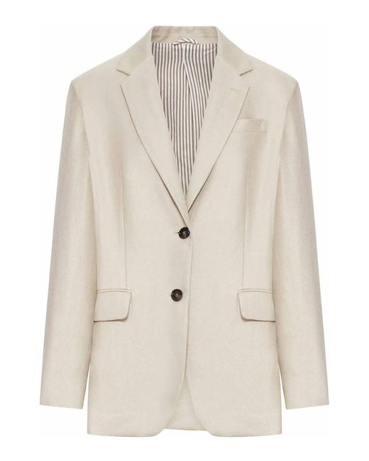 Brunello Cucinelli Natural Single-Breasted Tailored Linen Jacket