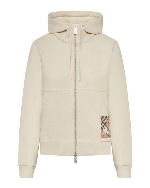 Burberry Natural Felpa Con Cappuccio E Cerniera
