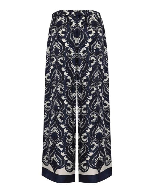 Weekend by Maxmara Blue Fluid Wkductic Printed Silk Trousers