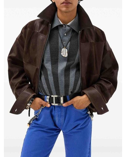 Versace Brown Blouson Leather Leather for men