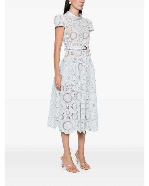 Self-Portrait White Floral Lace Midi Dress